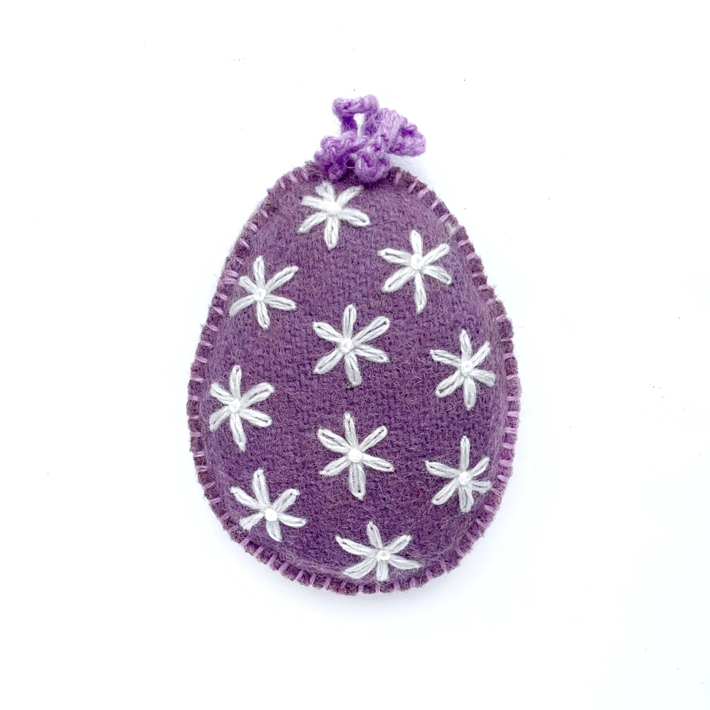 Easter Egg Ornament with Embroidered White Flowers