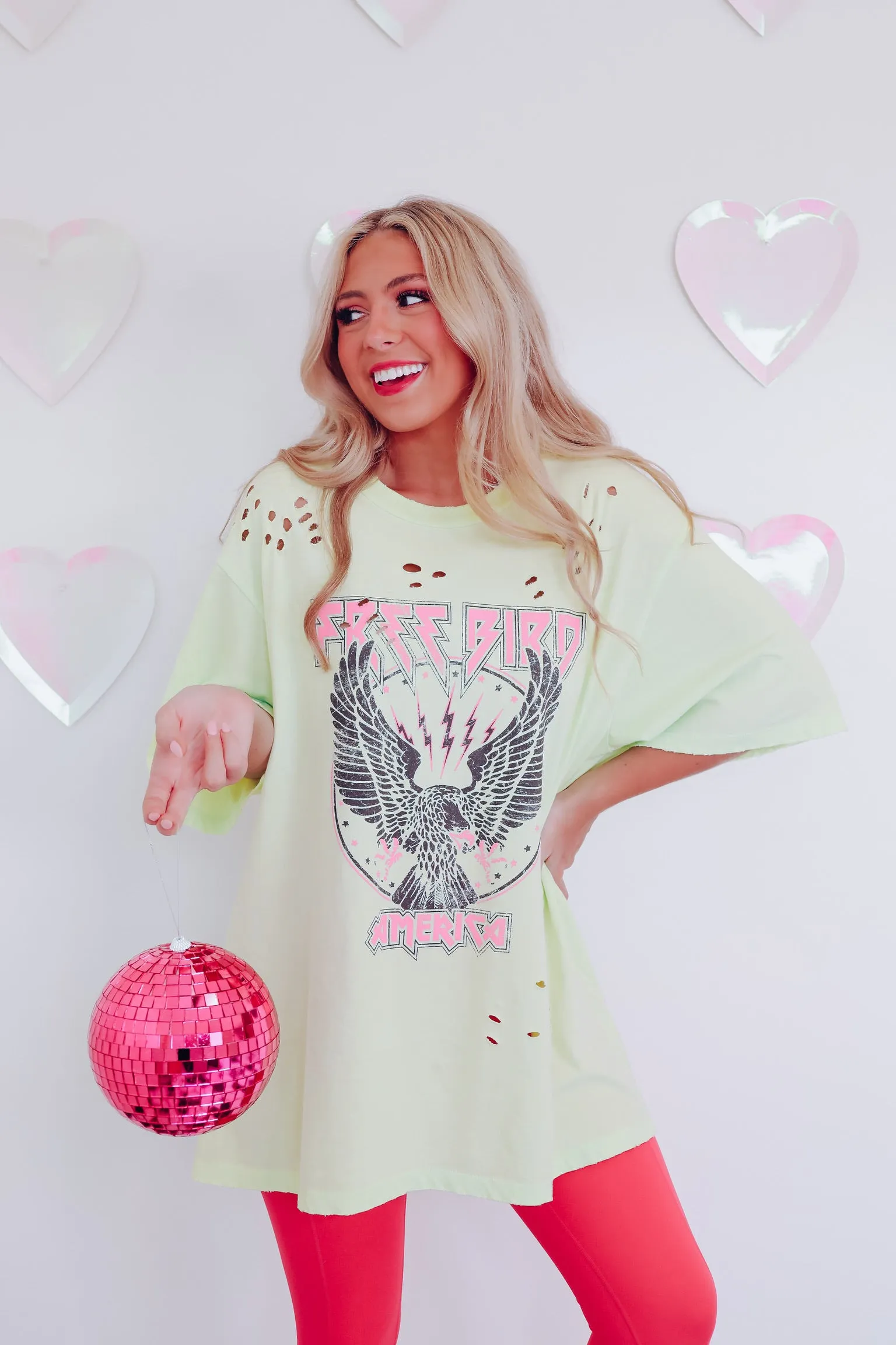 Free Bird Laser Cut Graphic Tee - Yellow