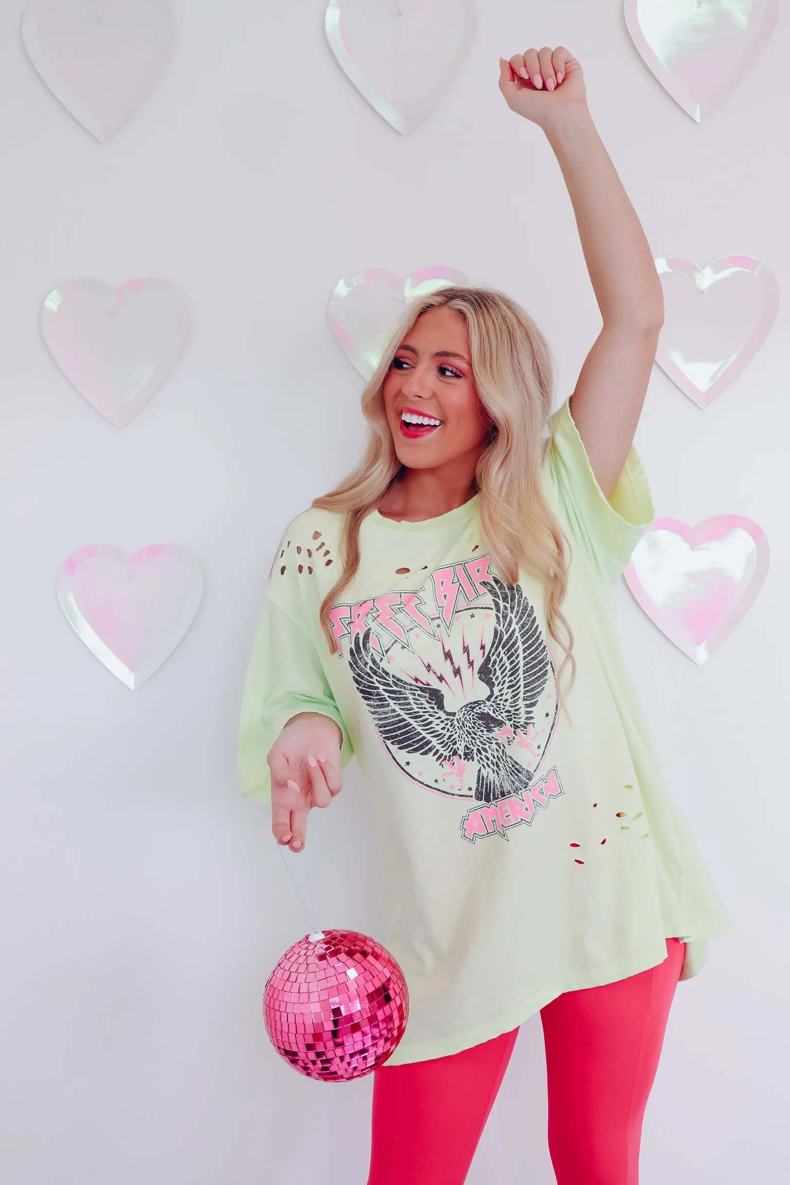 Free Bird Laser Cut Graphic Tee - Yellow