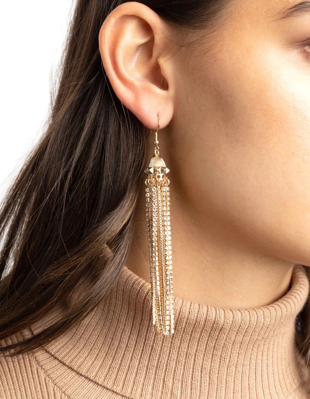 Gold Mixed Tassel Drop Earrings