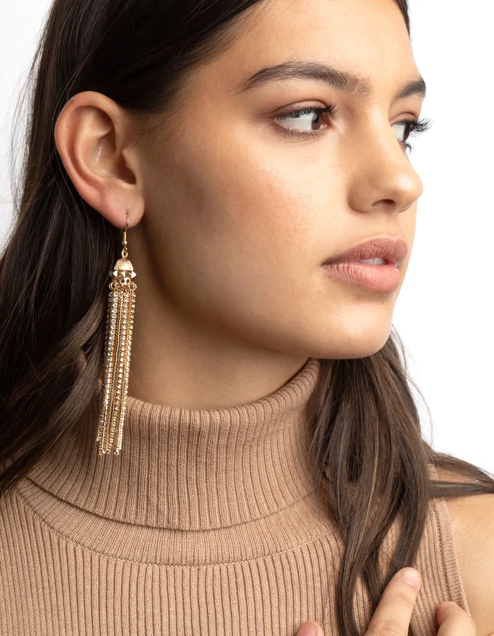 Gold Mixed Tassel Drop Earrings