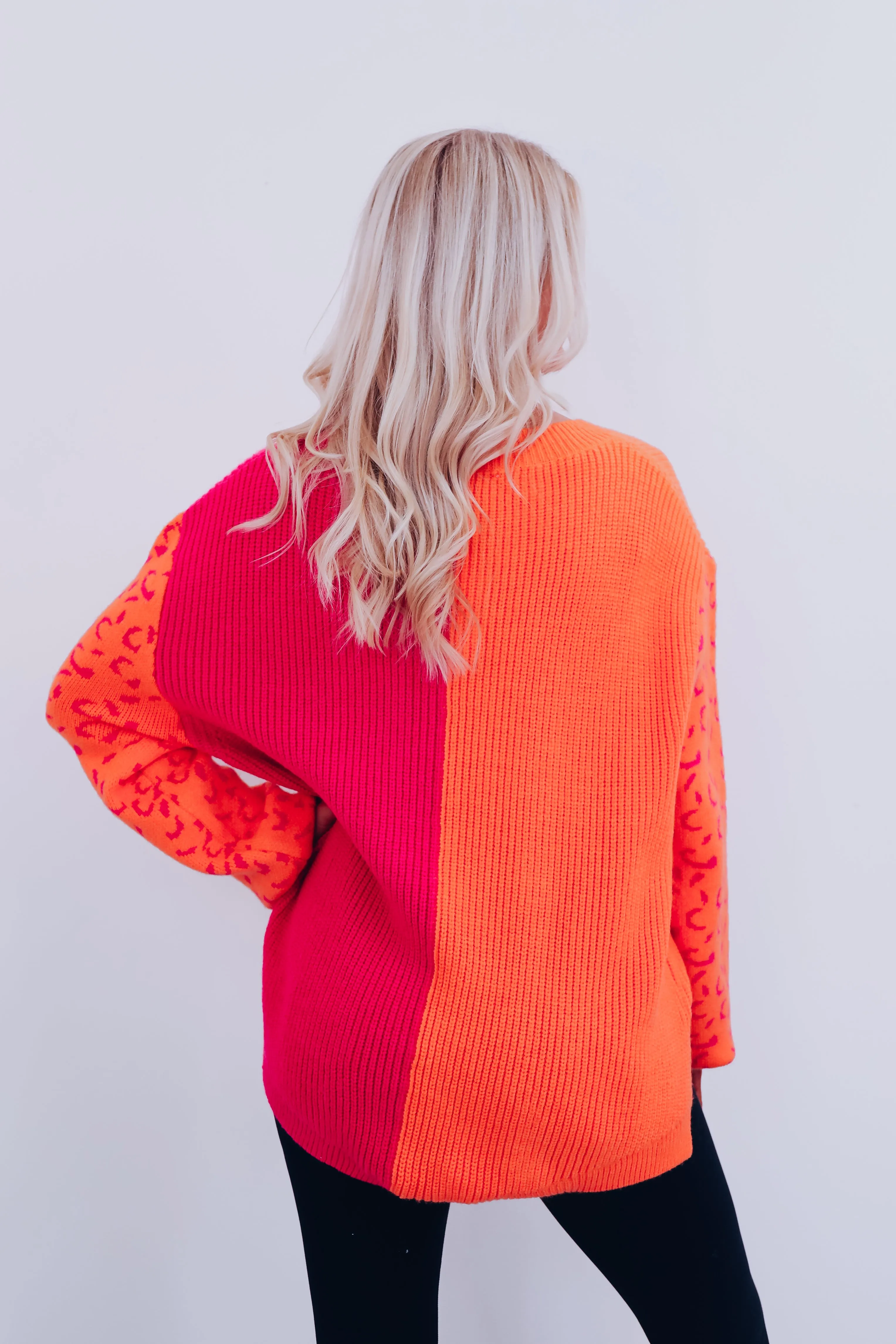 Illyanna Leopard Sleeve Oversized Sweater - Orange/Pink
