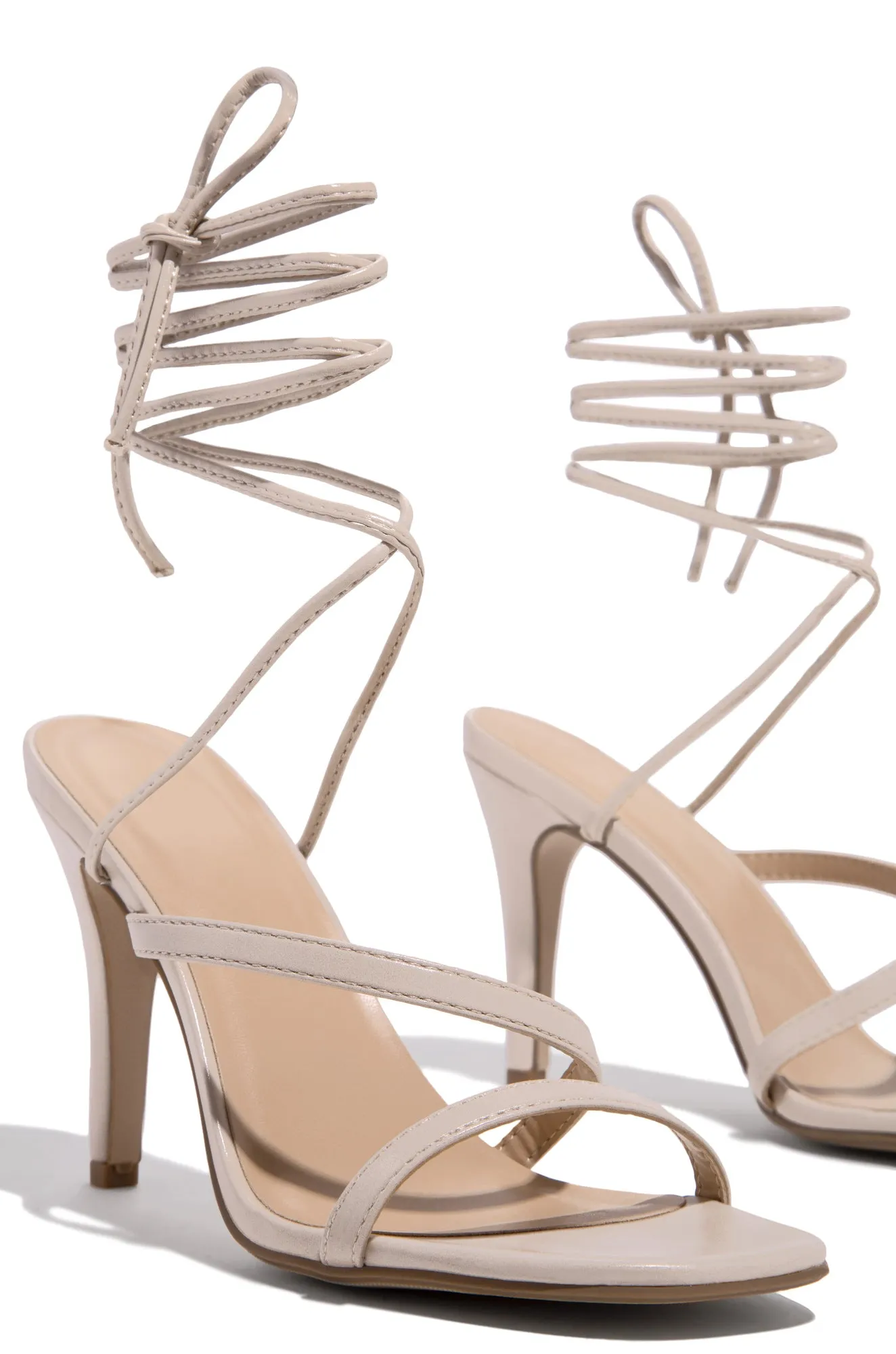 Inessa Lace Up High Heels - Nude