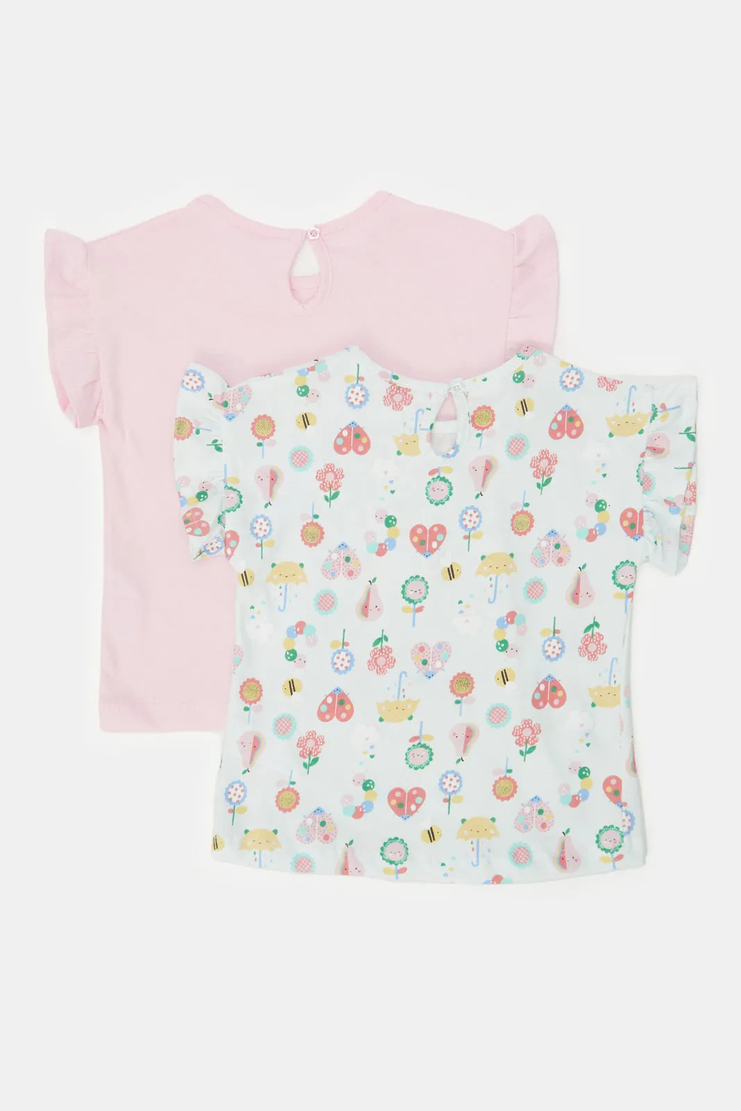 Infant Girls Pink And Mint Floral Print T-Shirt Set (Pack of 2)