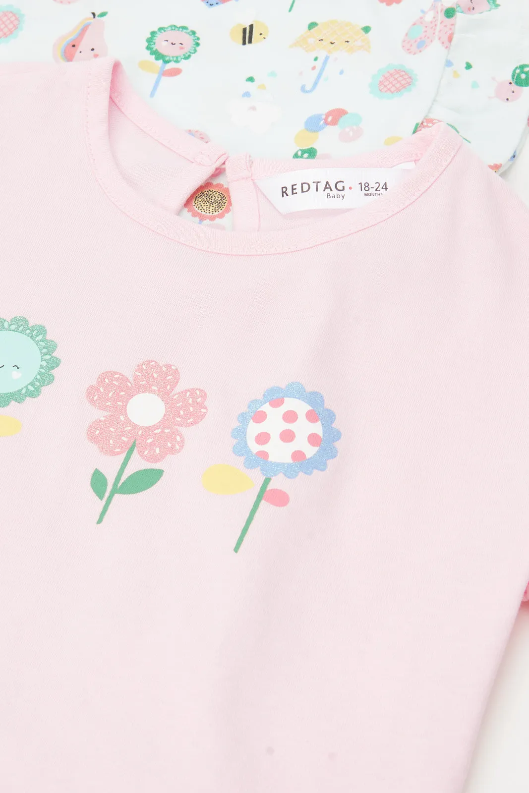 Infant Girls Pink And Mint Floral Print T-Shirt Set (Pack of 2)