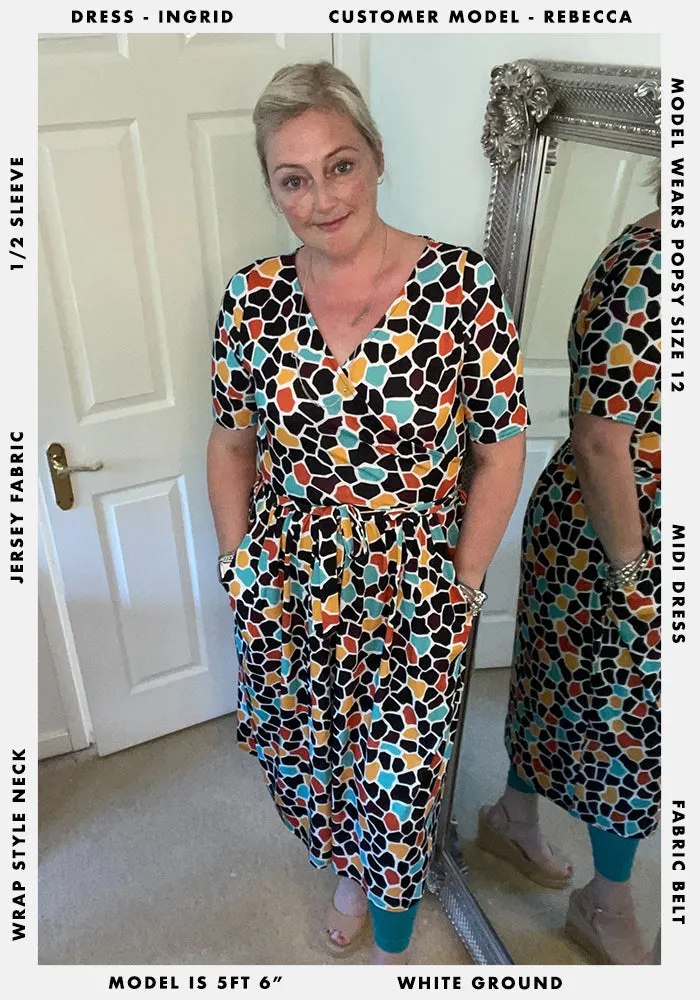 Ingrid Abstract Giraffe Print Midi Dress