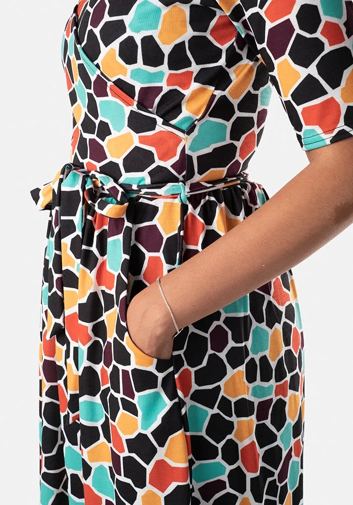 Ingrid Abstract Giraffe Print Midi Dress