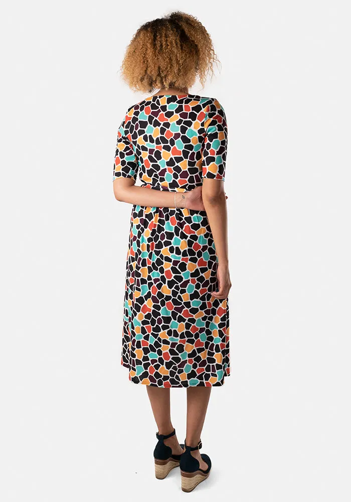 Ingrid Abstract Giraffe Print Midi Dress