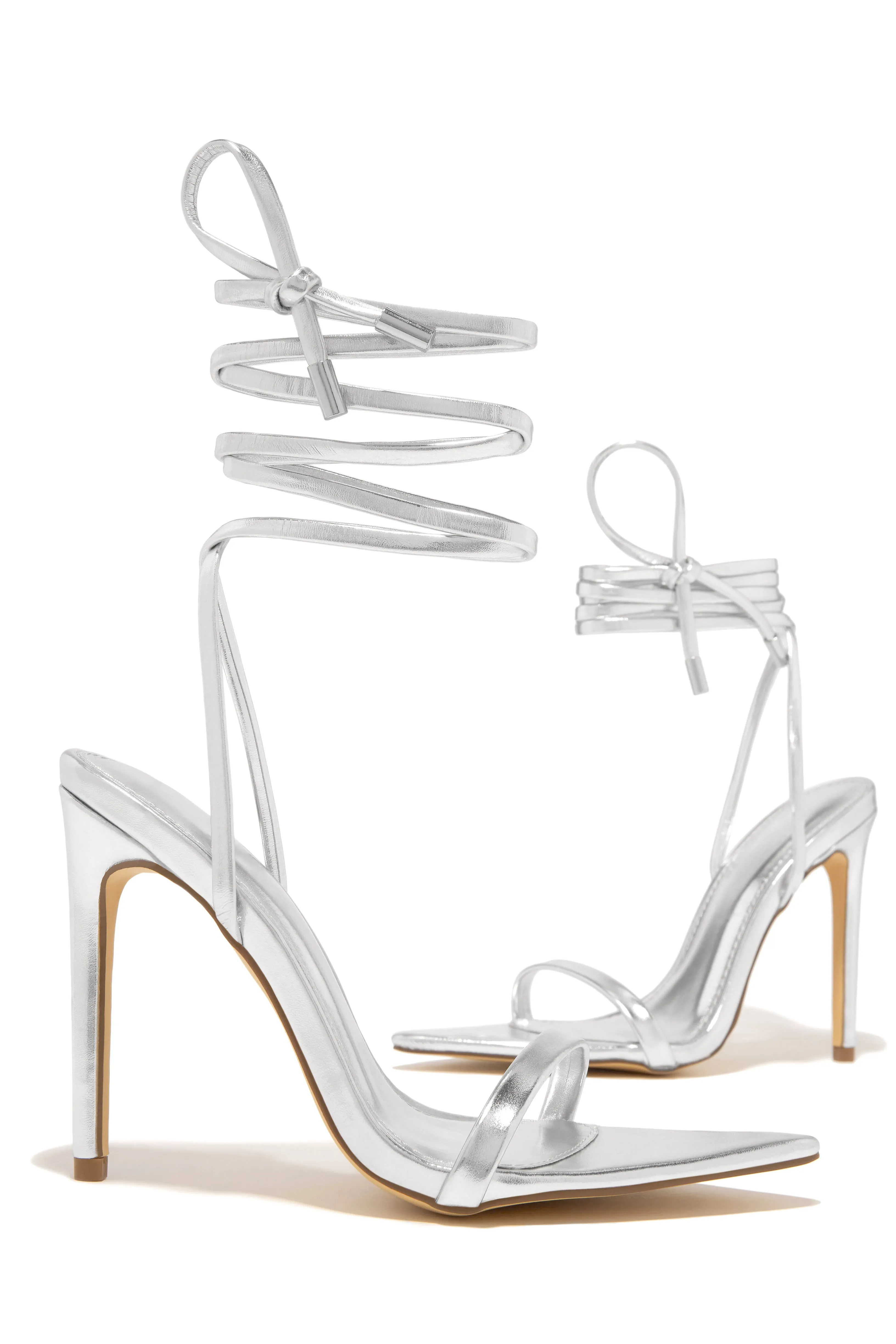Into The Night Lace Up High Heels - Silver