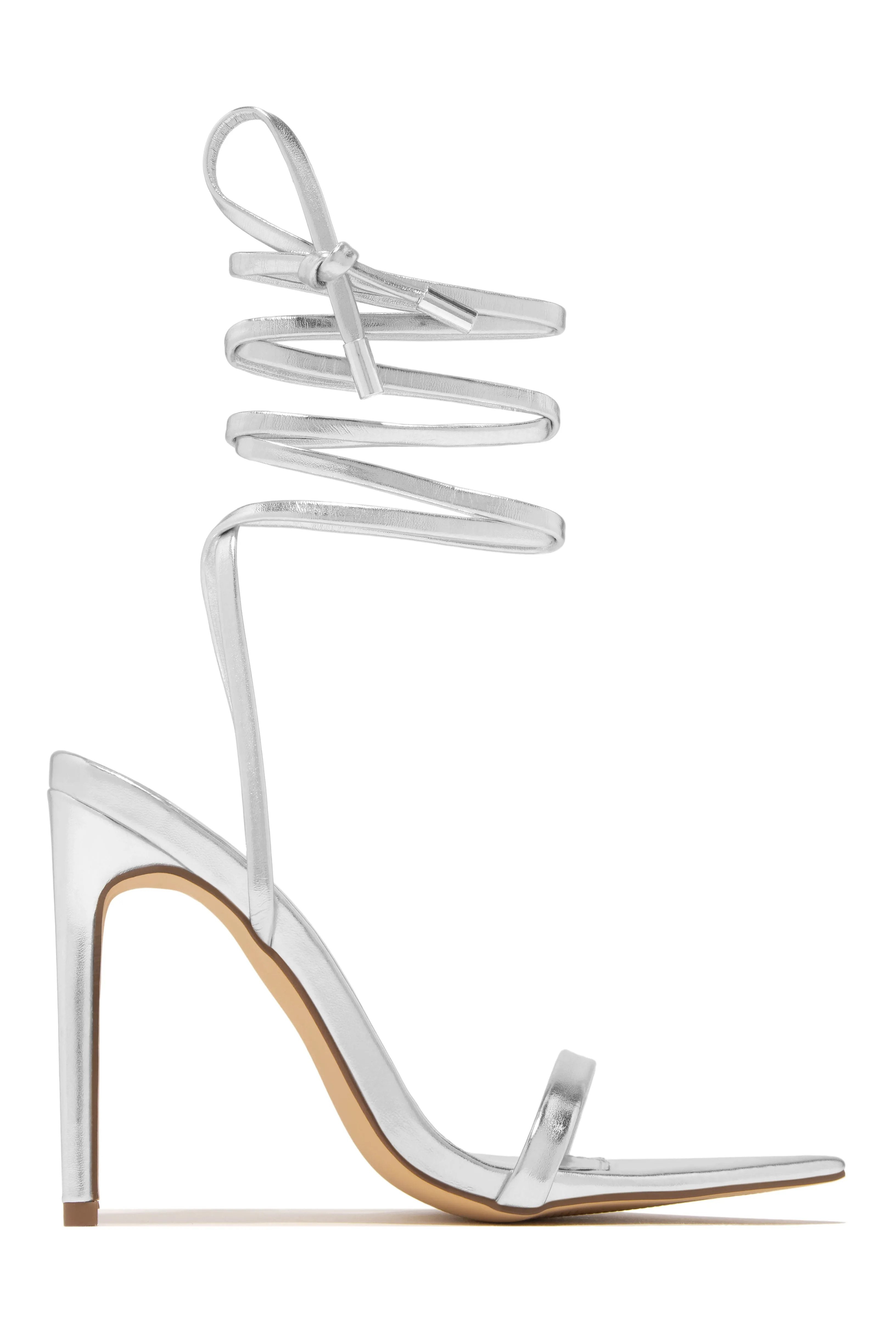 Into The Night Lace Up High Heels - Silver