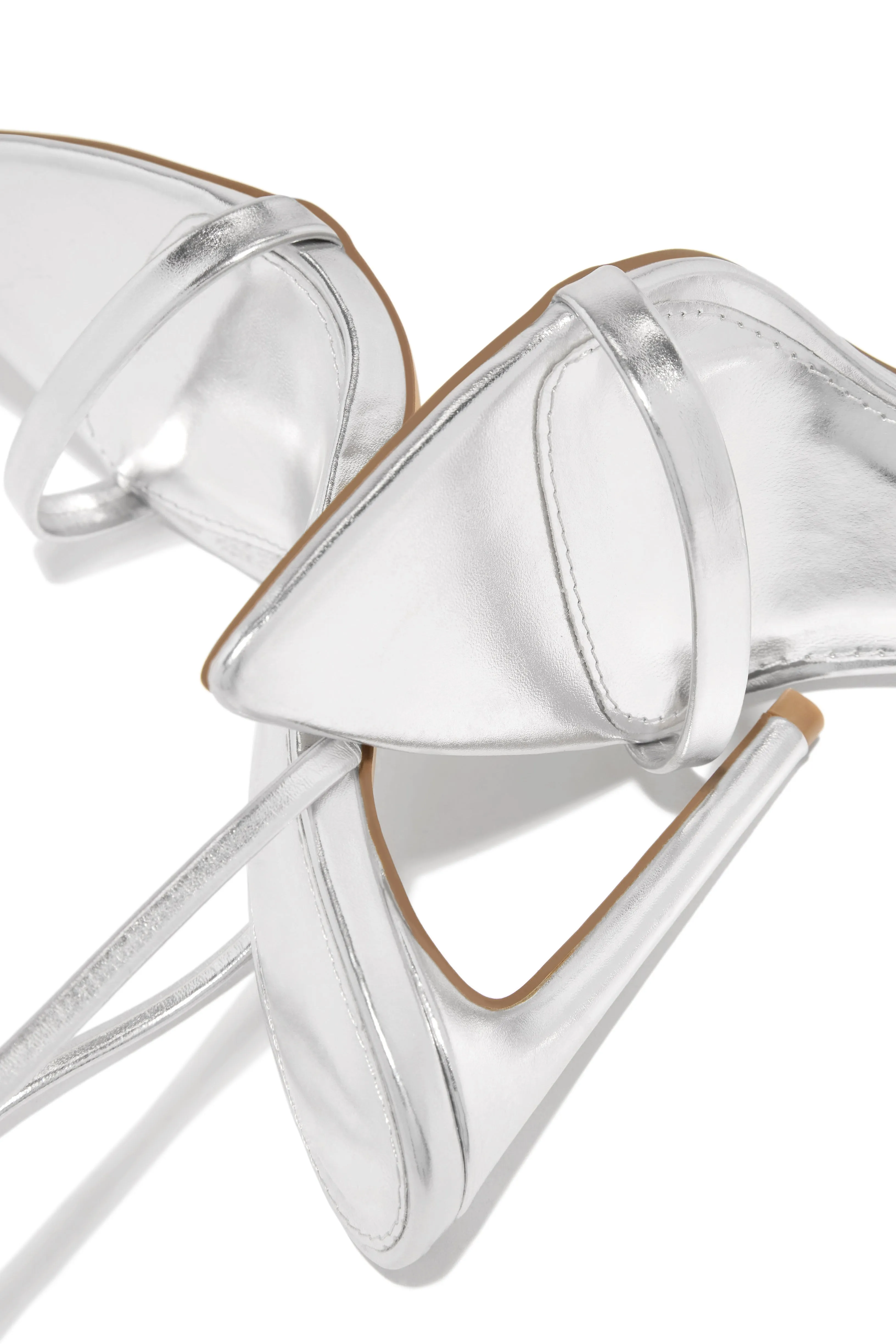 Into The Night Lace Up High Heels - Silver
