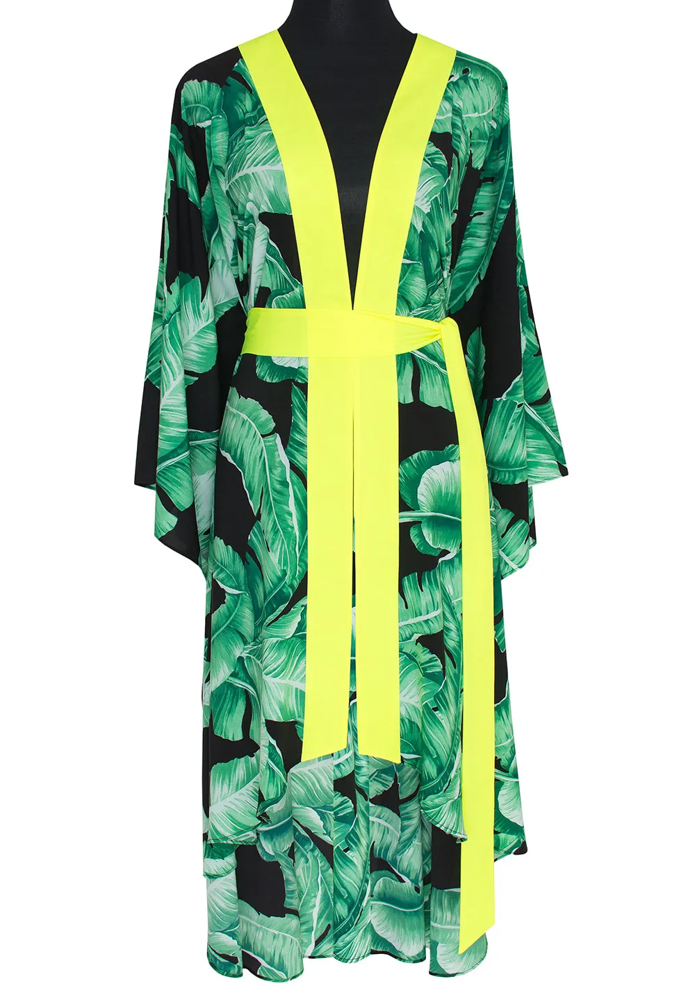 Jungle - Black Palm Kimono (Neon Yellow)