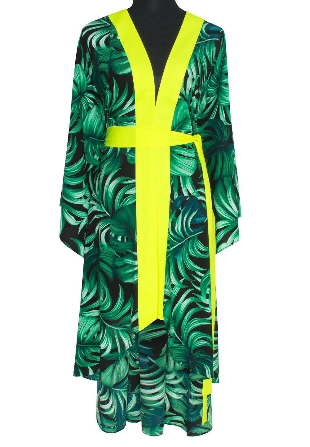 Jungle - Monstera Black / Green Kimono Wings (Neon Yellow) - Long