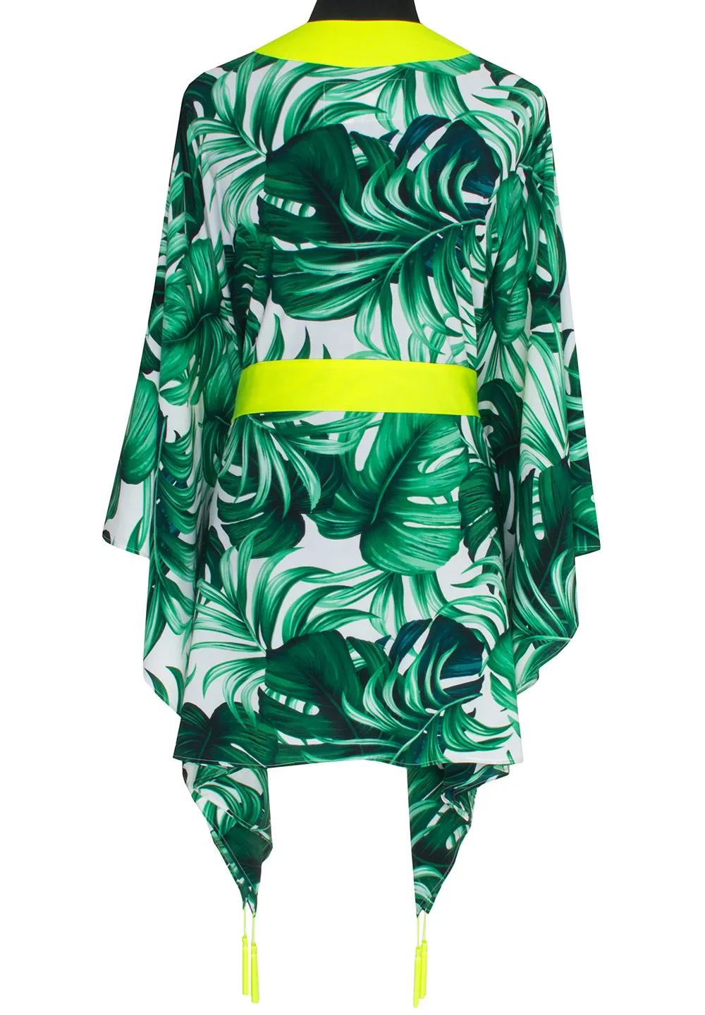 Jungle - Monstera White / Green Kimono (Neon Yellow)