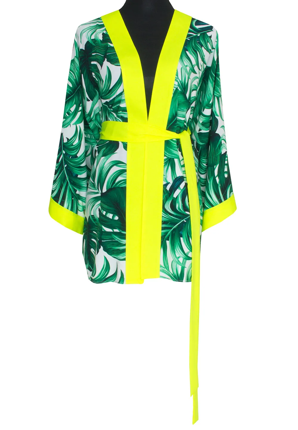 Jungle - Monstera White / Green Kimono (Neon Yellow)