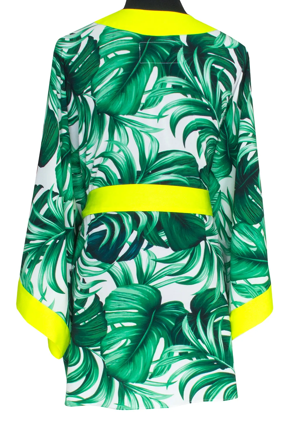 Jungle - Monstera White / Green Kimono (Neon Yellow)