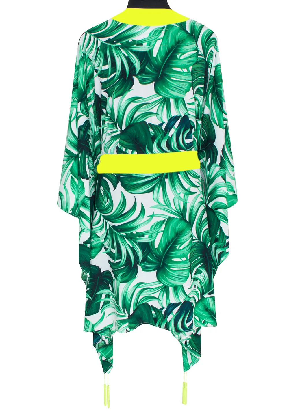 Jungle - Monstera White / Green Kimono (Neon Yellow)