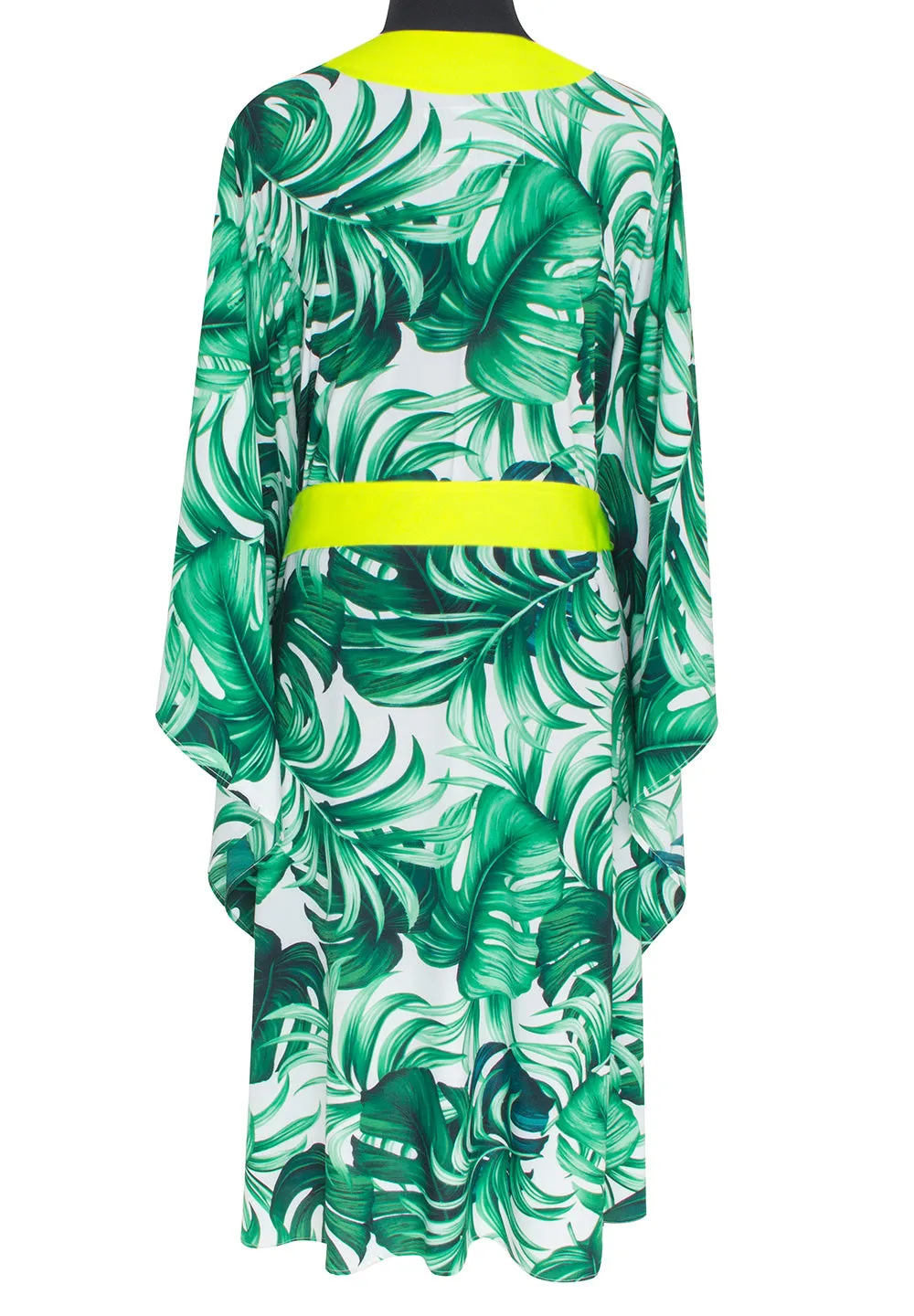Jungle - Monstera White / Green Kimono (Neon Yellow)
