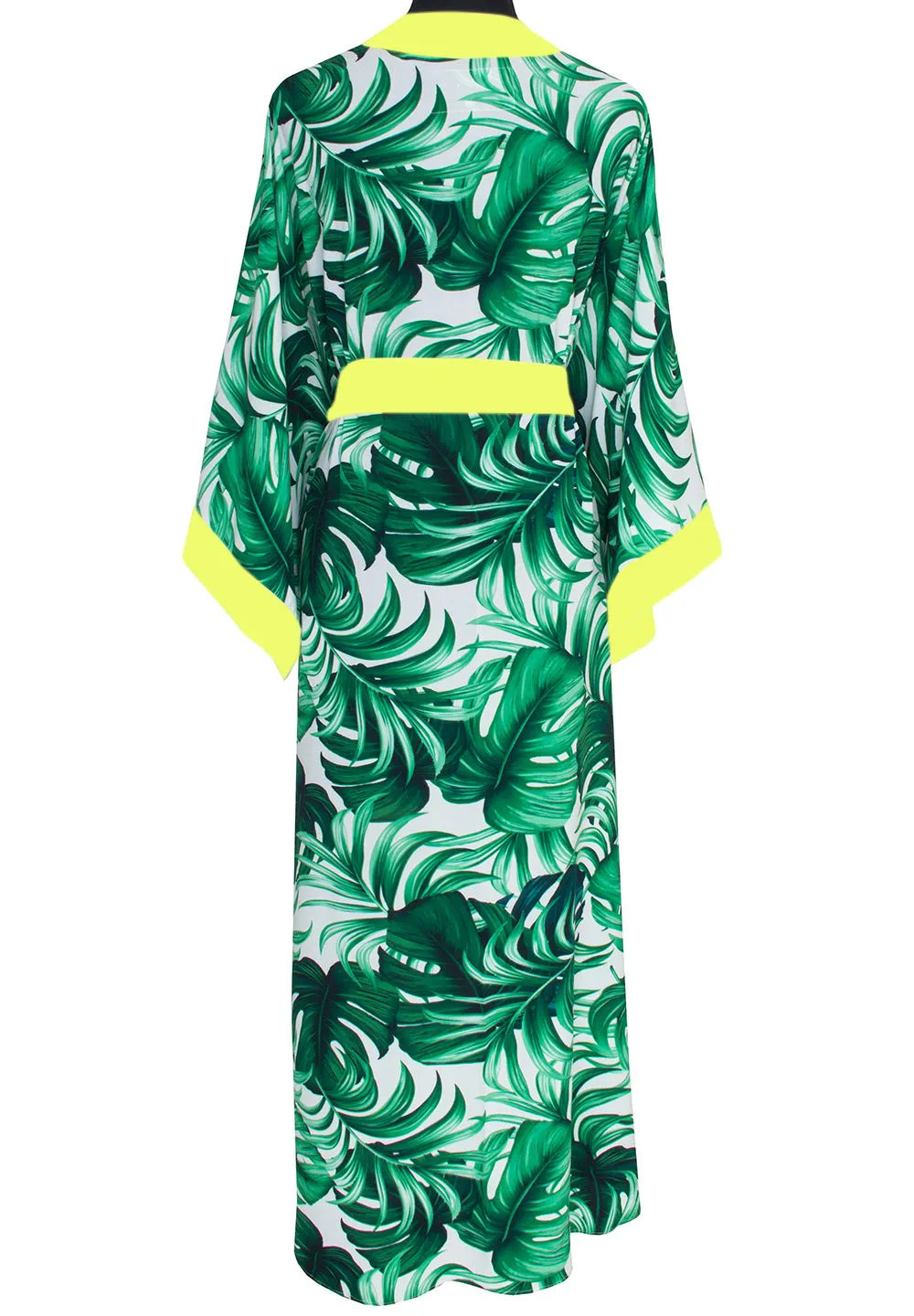Jungle - Monstera White / Green Kimono (Neon Yellow)