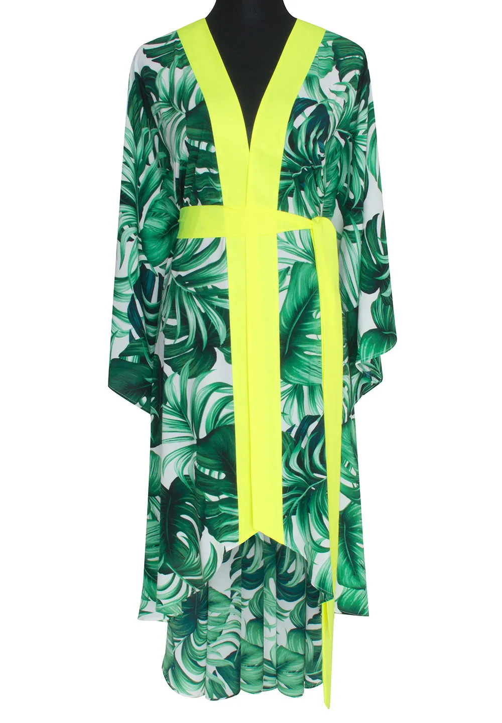 Jungle - Monstera White / Green Kimono (Neon Yellow)