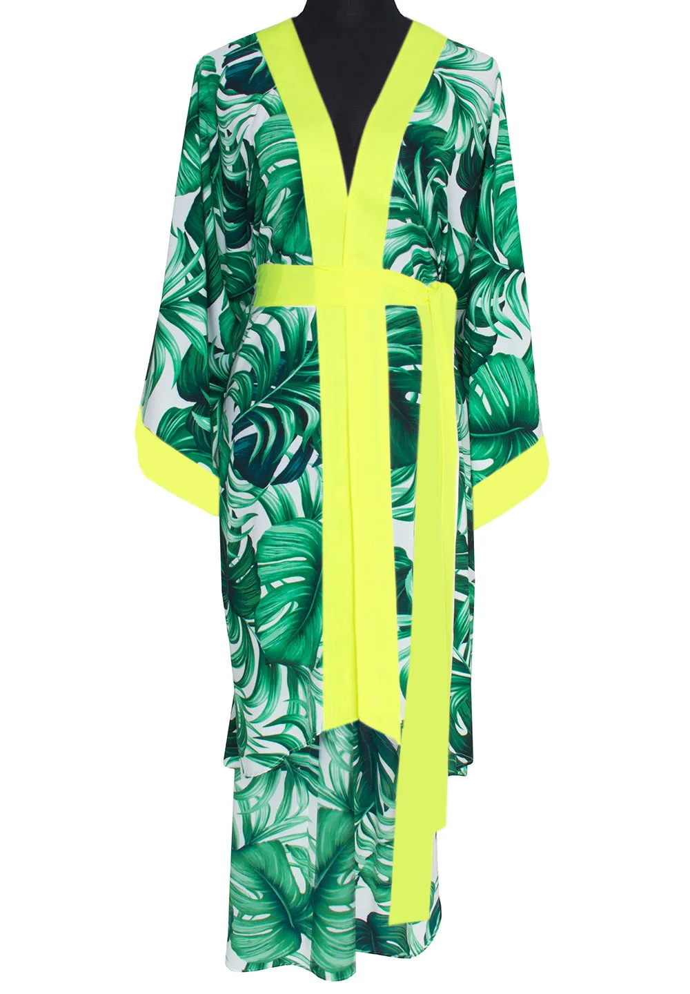 Jungle - Monstera White / Green Kimono (Neon Yellow)