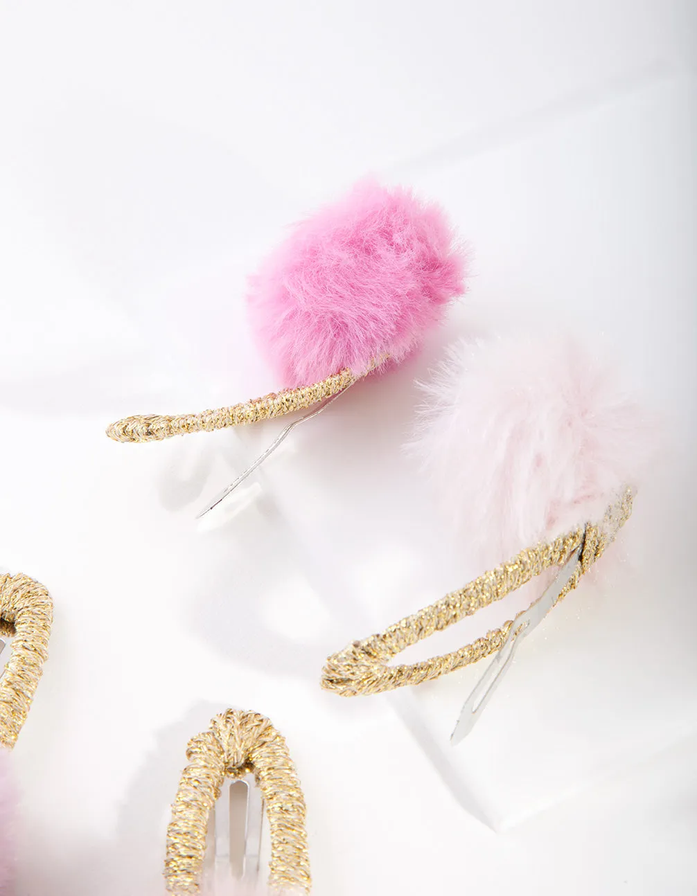 Kids Gold Pom Pom Hair Clip Pack