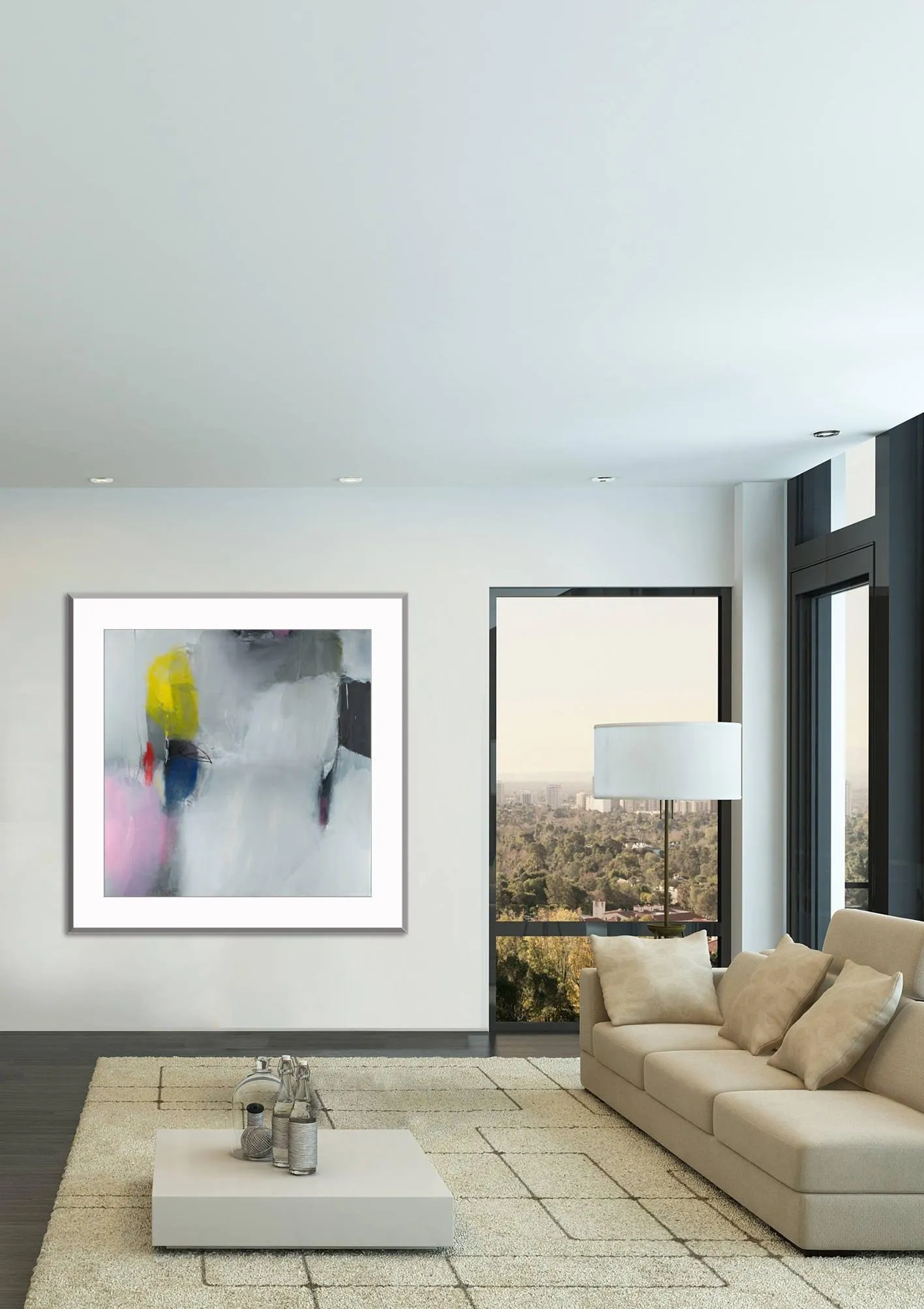Large Abstract giclee print, White, Pink modern abstract painting print, large giclee art print, print of an original acrylic painting