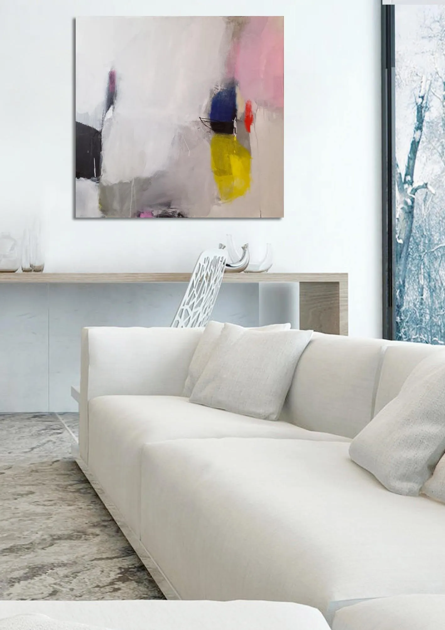 Large Abstract giclee print, White, Pink modern abstract painting print, large giclee art print, print of an original acrylic painting