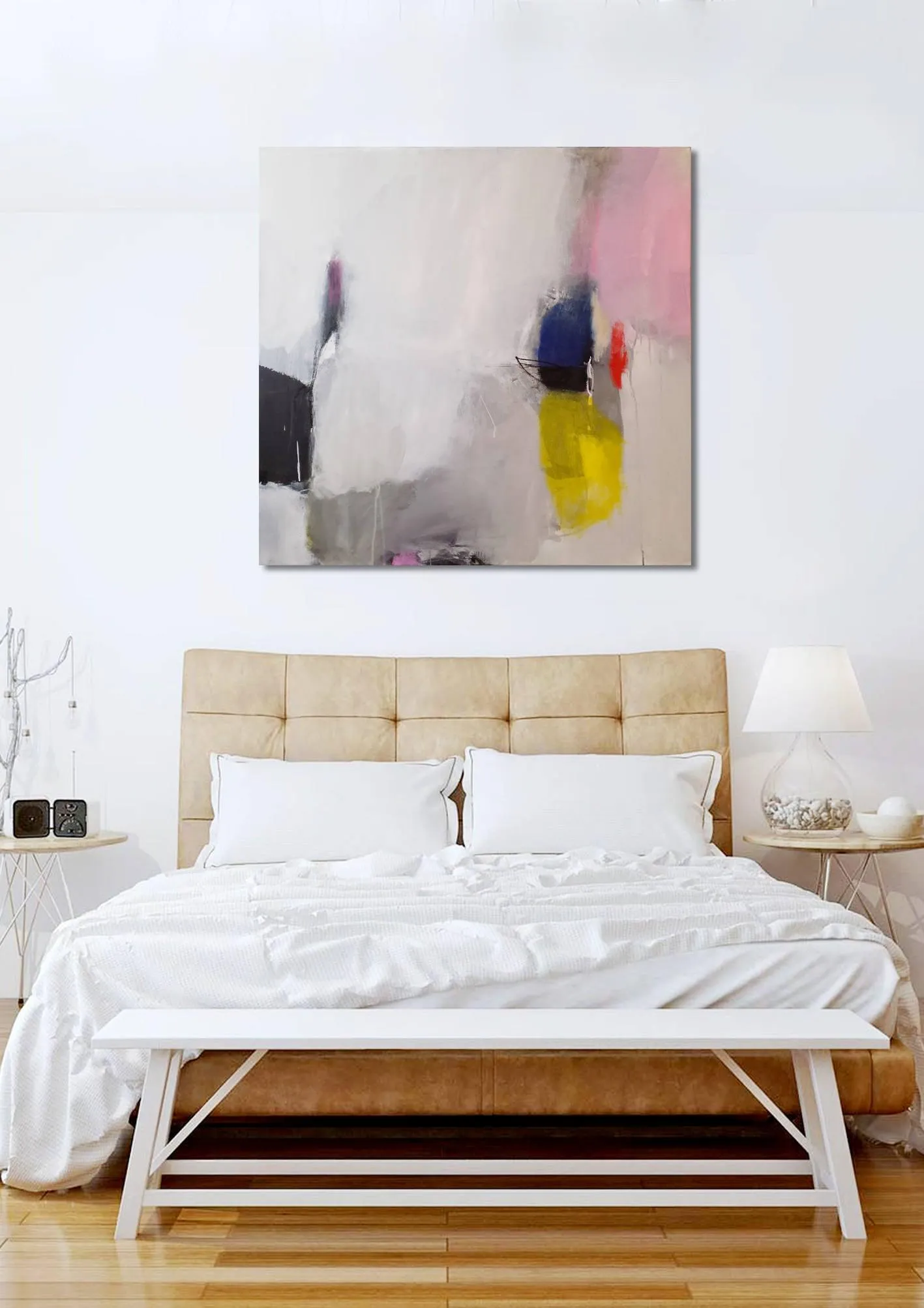 Large Abstract giclee print, White, Pink modern abstract painting print, large giclee art print, print of an original acrylic painting