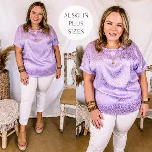 Last Chance Size 3XL | Complete Awe Short Sleeve Satin Leopard Print Top in Lavender