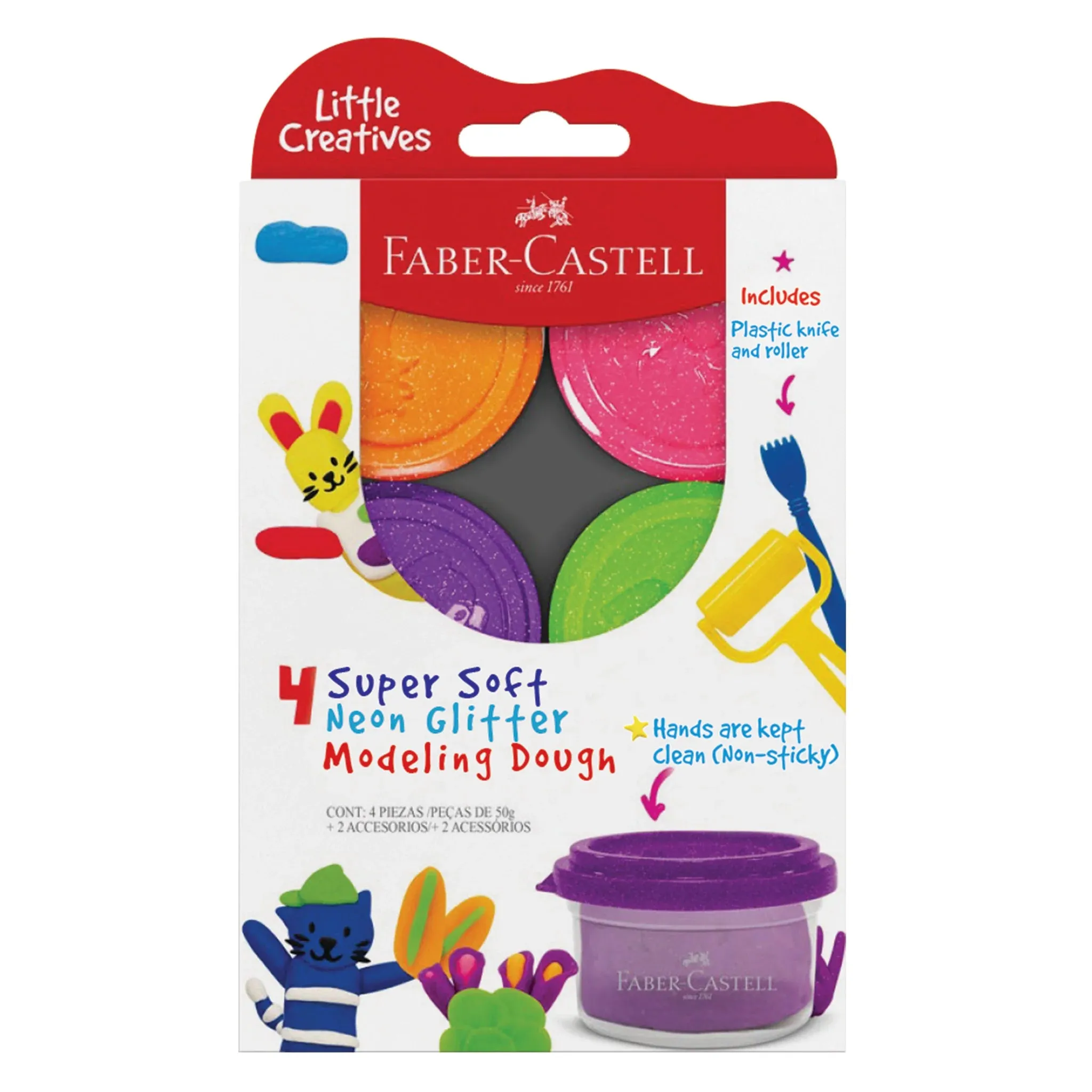 Little Creatives 4 Super Soft Neon Glitter Modeling Dough