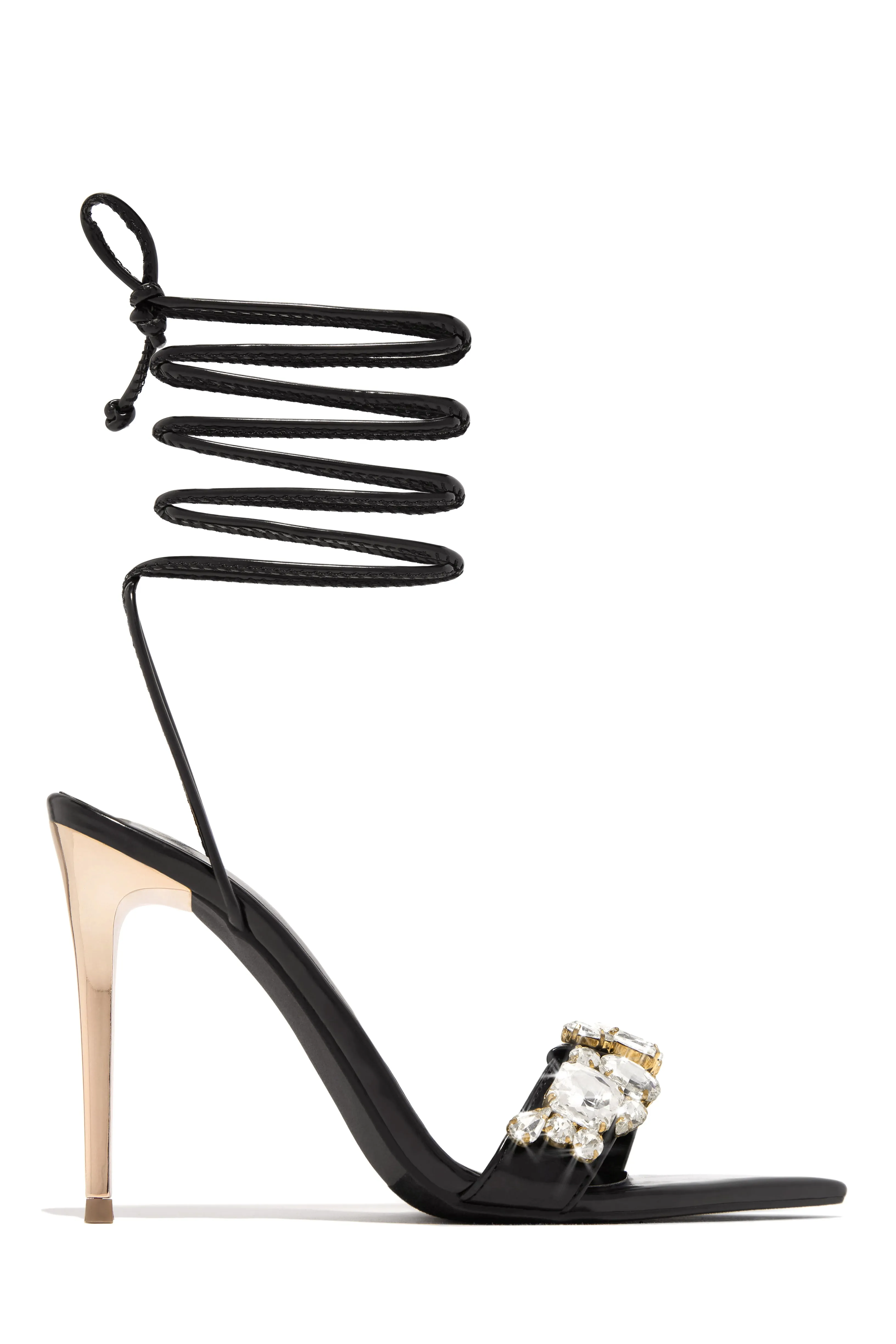 Love & Affection Embellished Lace Up High Heels - Black