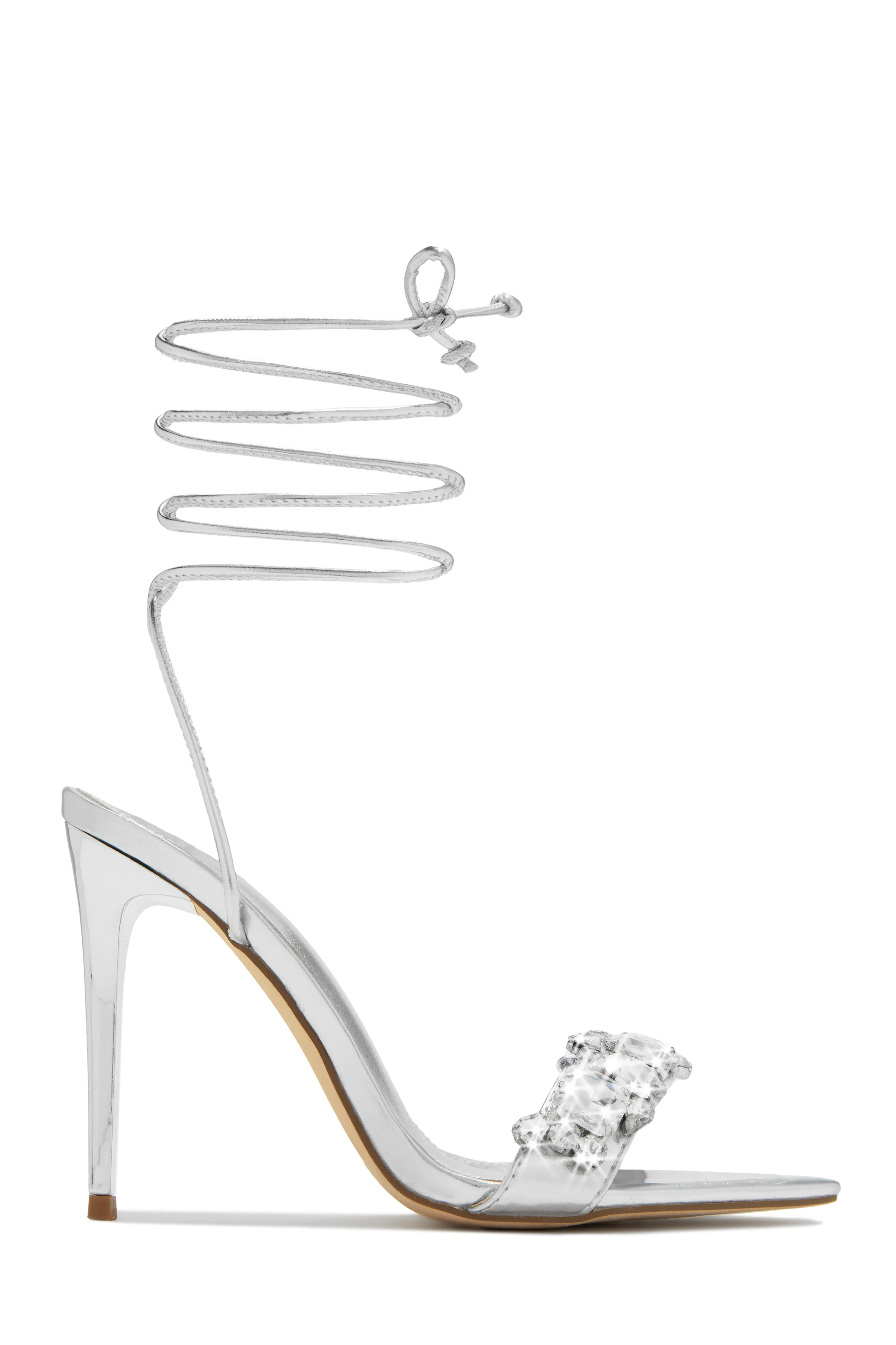 Love & Affection Embellished Lace Up High Heels - Black