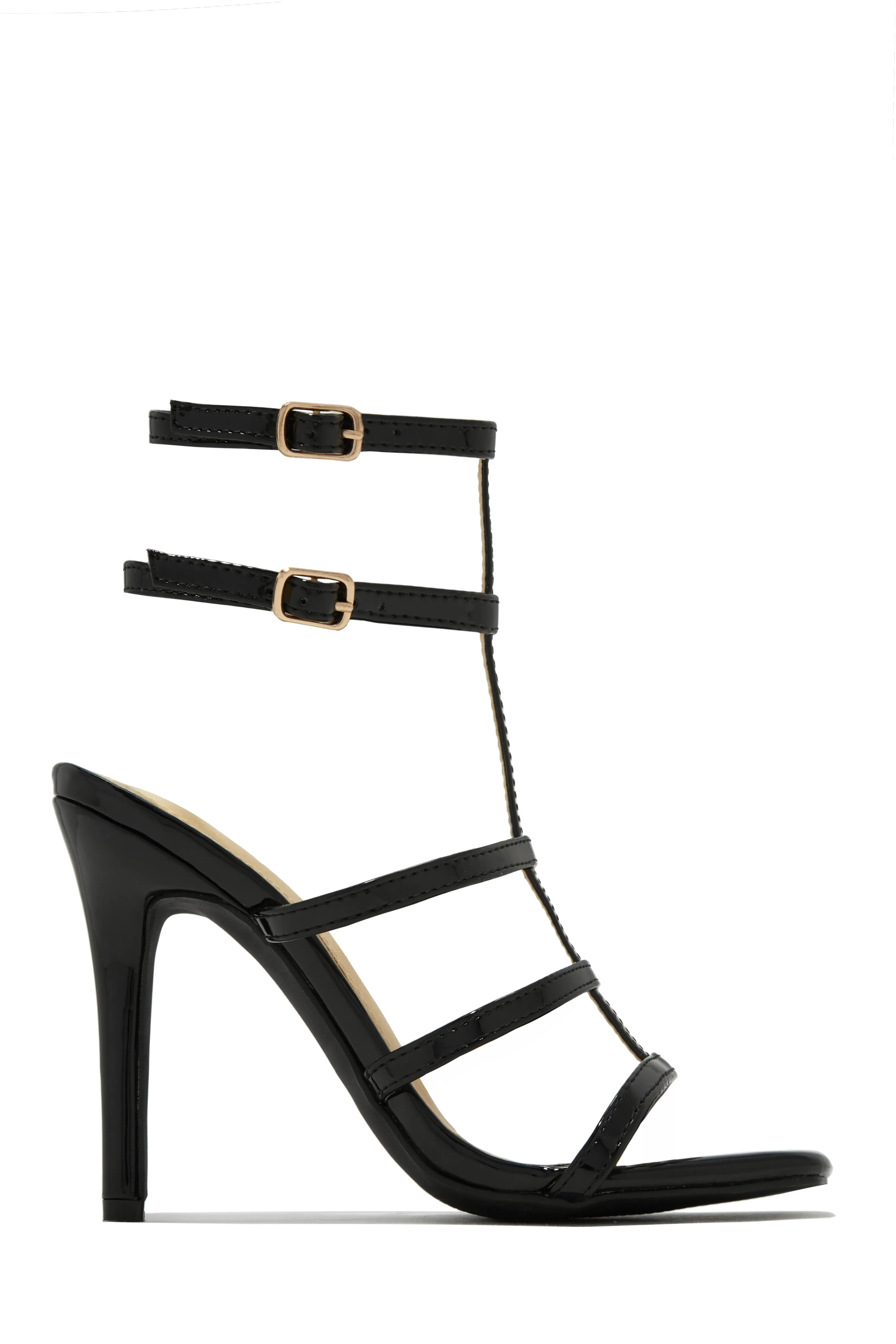 Luxury Essentials Caged Strap High Heels - Gold
