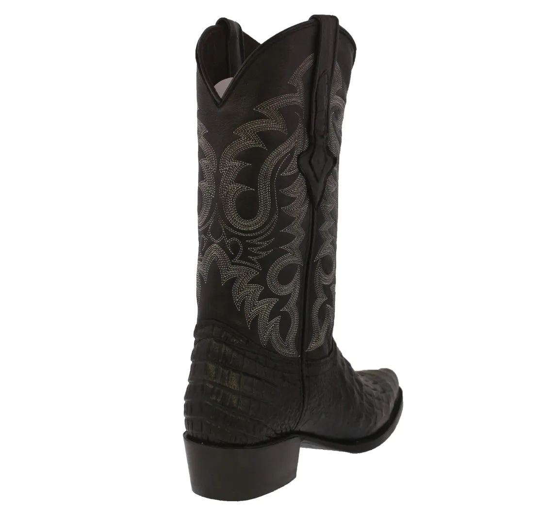 Mens Black Alligator Belly Print Leather Cowboy Boots J Toe