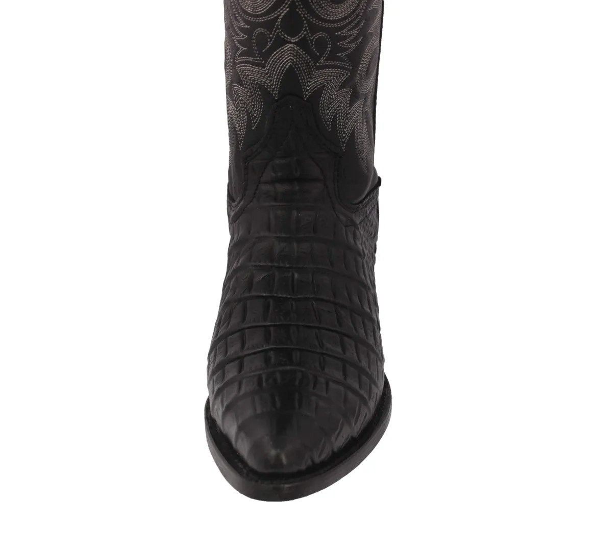 Mens Black Alligator Belly Print Leather Cowboy Boots J Toe