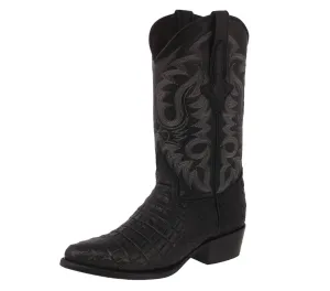Mens Black Alligator Belly Print Leather Cowboy Boots J Toe