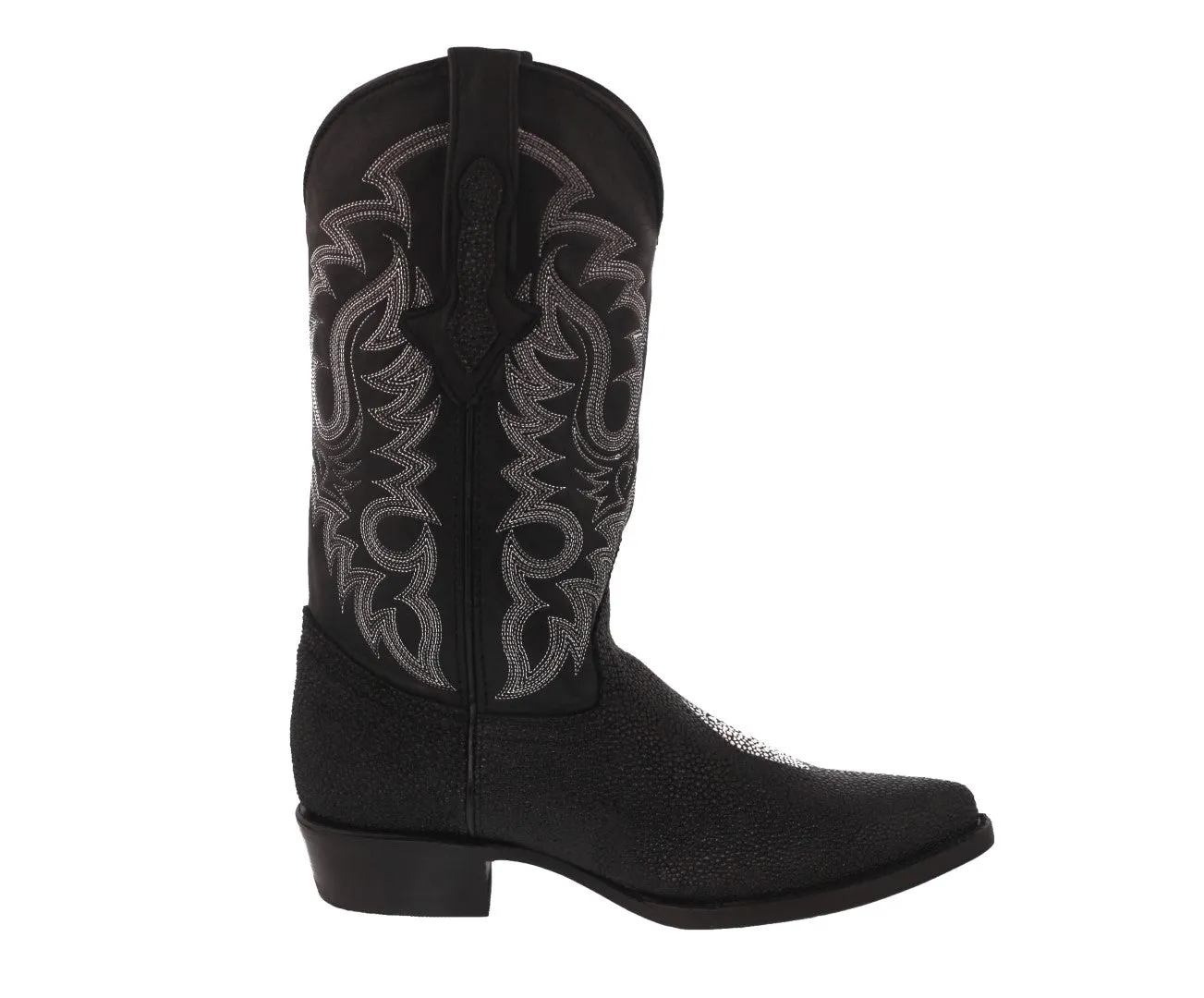 Mens Black Stingray White Diamond Print Leather Cowboy Boots J Toe