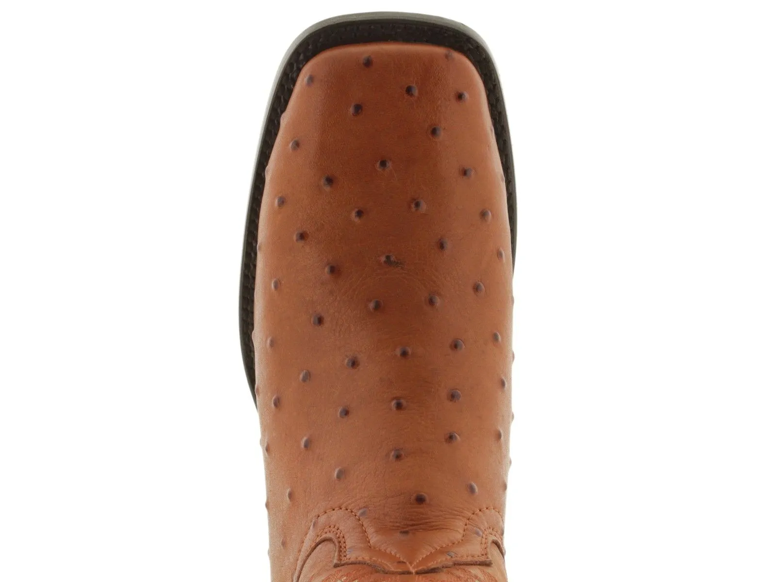 Men's Cognac Ostrich Quill Pattern Cowboy Boots Dark Sole - Square Toe