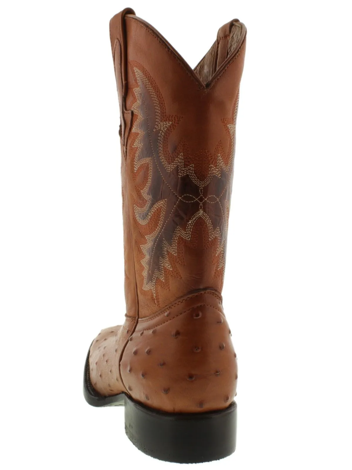 Men's Cognac Ostrich Quill Pattern Cowboy Boots Dark Sole - Square Toe