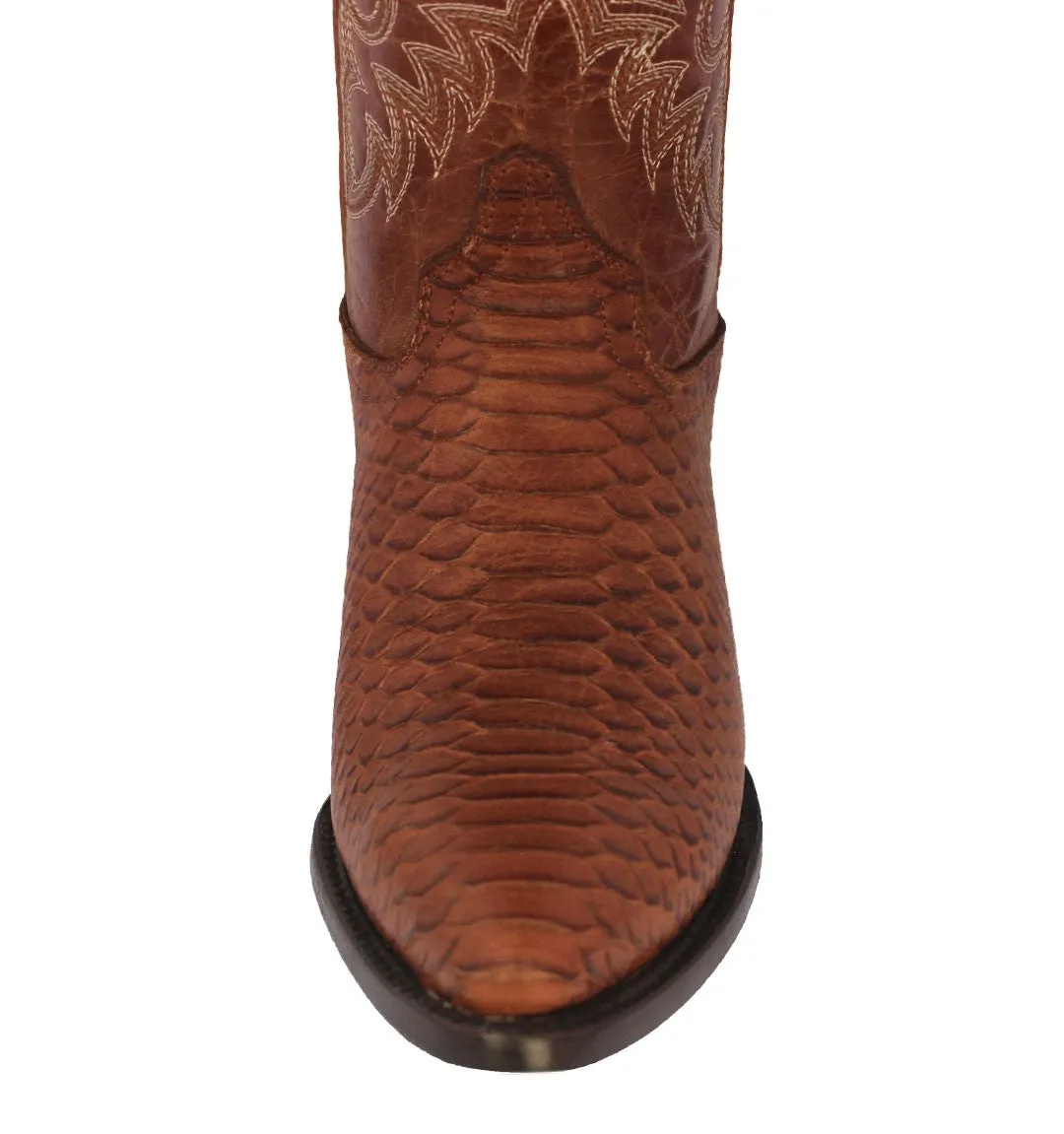 Mens Cognac Snake Python Print Leather Cowboy Boots J Toe