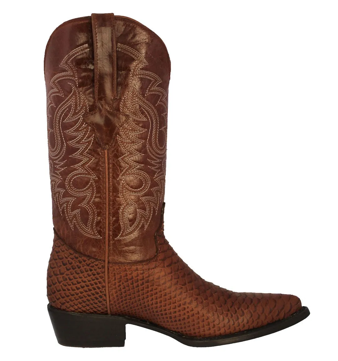 Mens Cognac Snake Python Print Leather Cowboy Boots J Toe