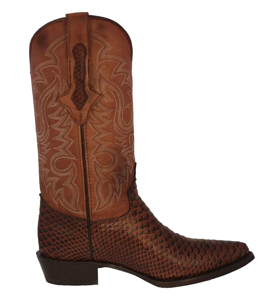 Mens Cognac Snake Python Print Leather Cowboy Boots J Toe