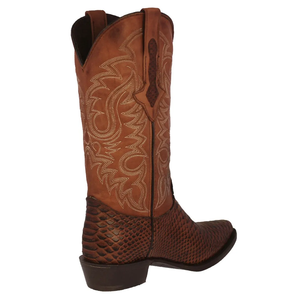 Mens Cognac Snake Python Print Leather Cowboy Boots J Toe