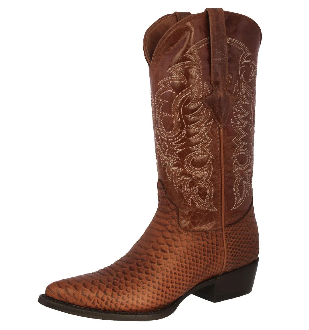 Mens Cognac Snake Python Print Leather Cowboy Boots J Toe