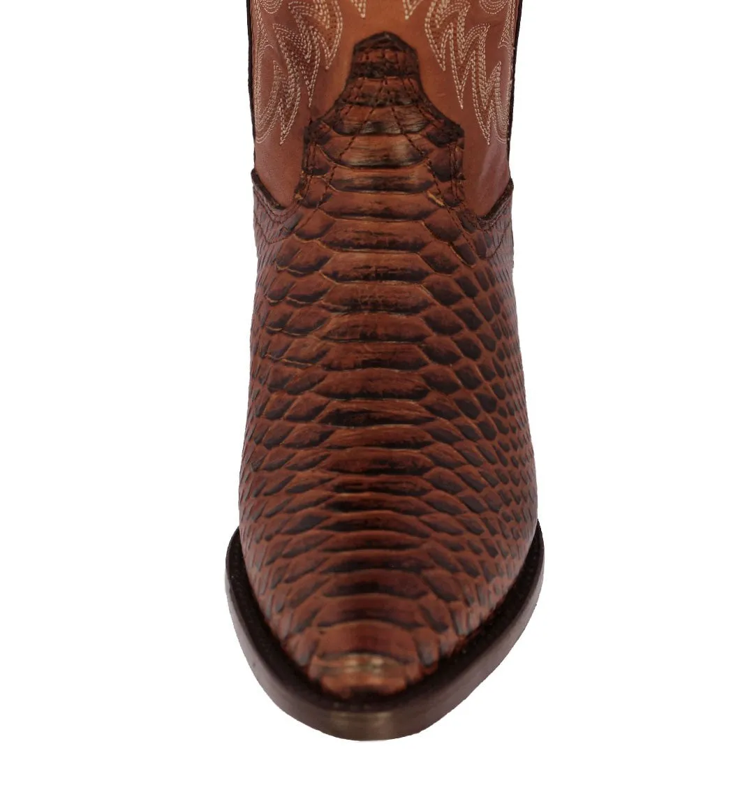 Mens Cognac Snake Python Print Leather Cowboy Boots J Toe