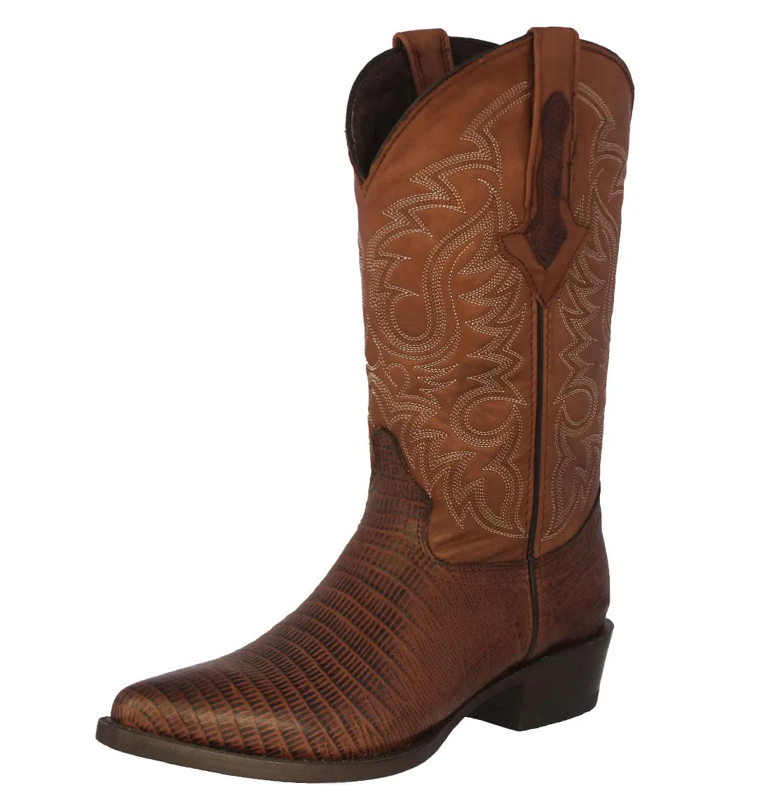 Mens Cognac Teju Lizard Print Leather Cowboy Boots J Toe