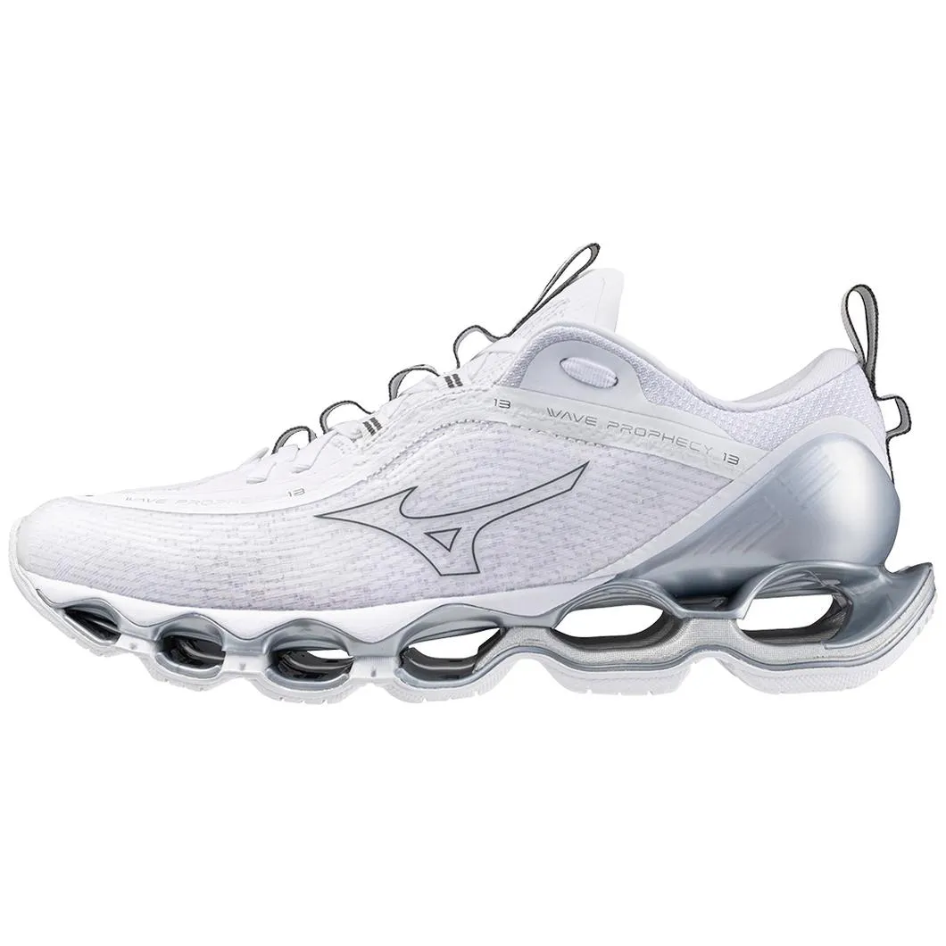 Mizuno Women's Wave Prophecy 13 in White Metallic Grey