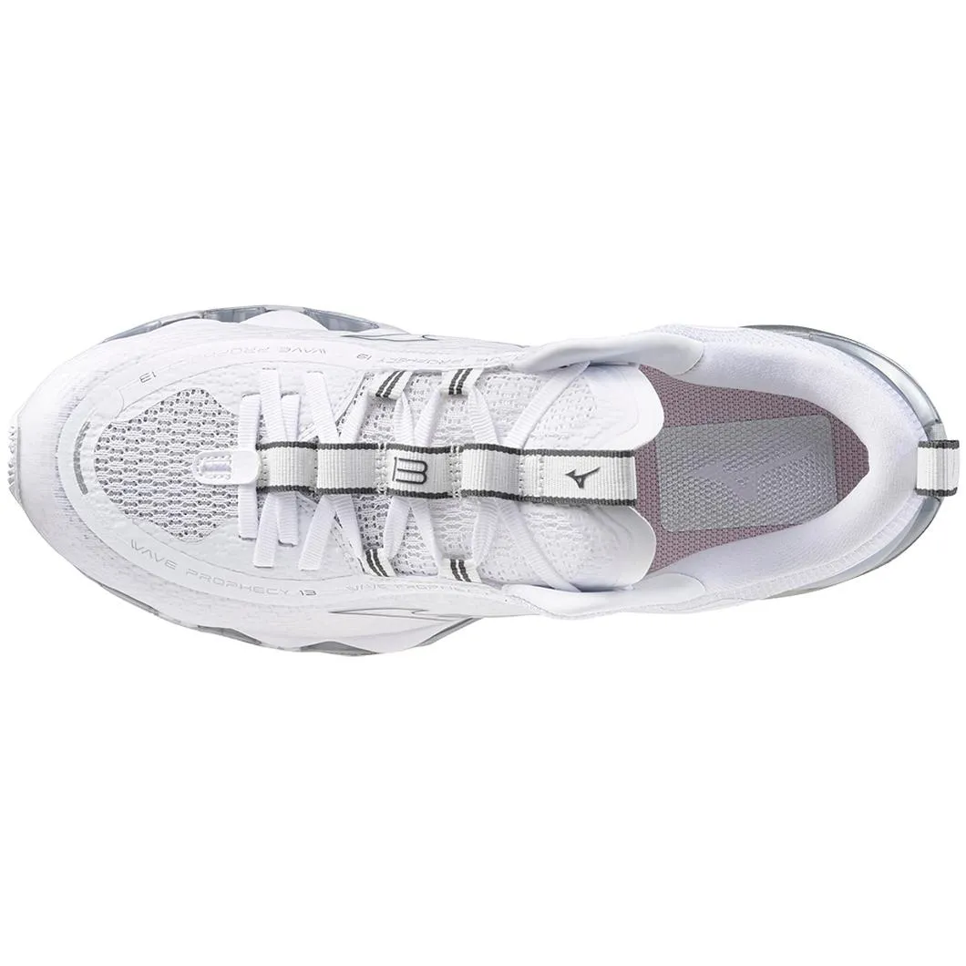 Mizuno Women's Wave Prophecy 13 in White Metallic Grey