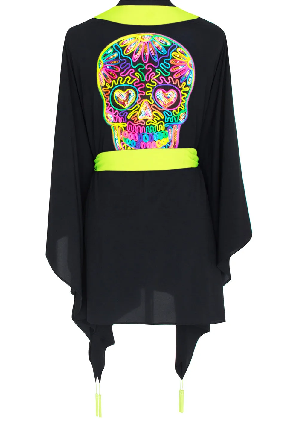Monochrome - Black Kimono Skull (Neon Yellow)